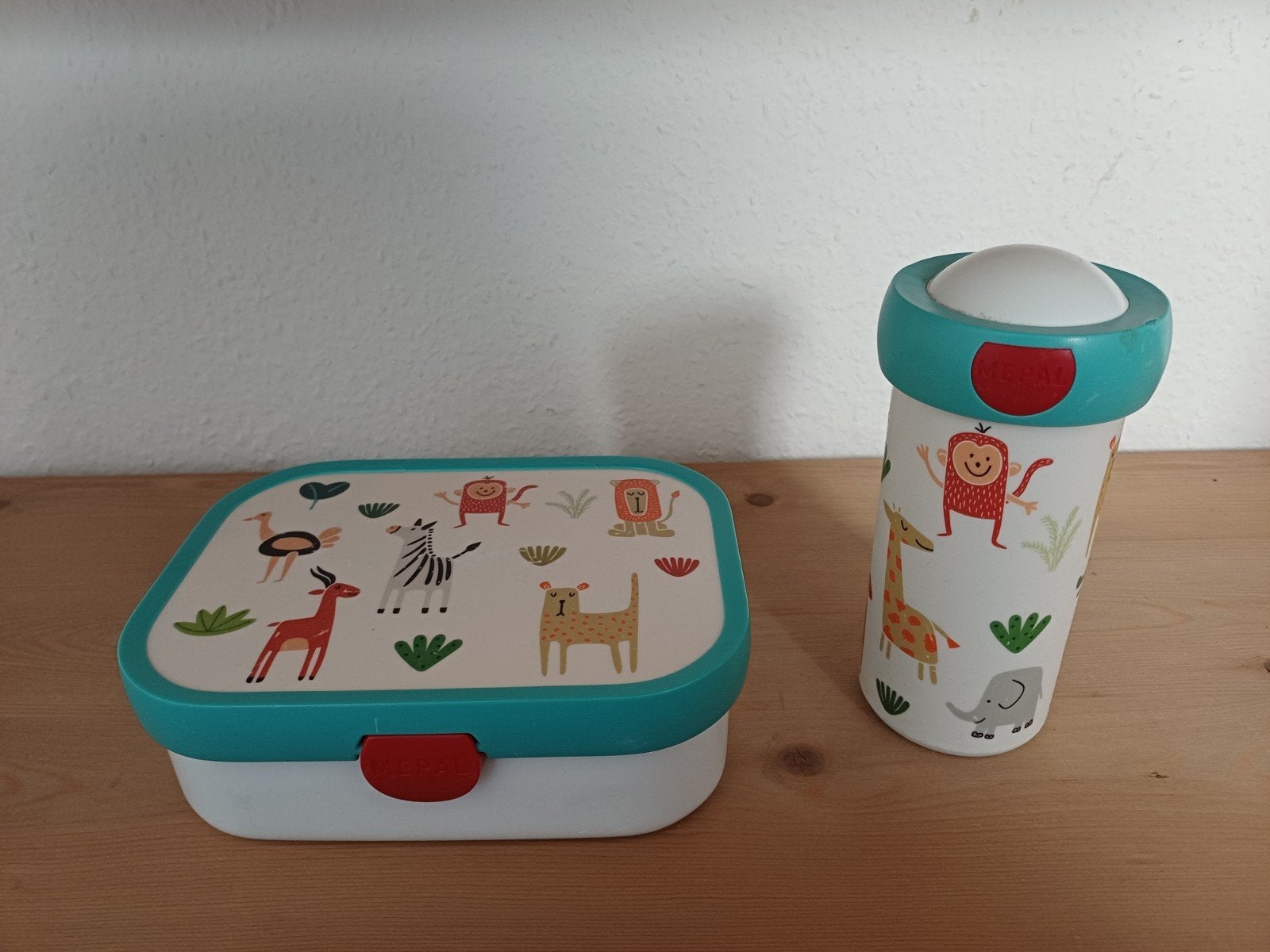 Mepal broodtrommel en drinkbeker - Safari/Flamingo, Ophalen, Gebruikt