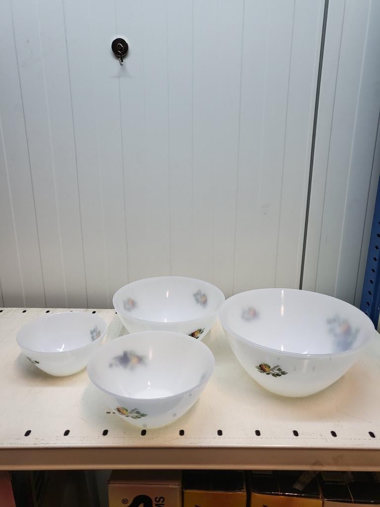 Set van 4 vintage opaline schalen met fruitdecor, Ophalen of Verzenden