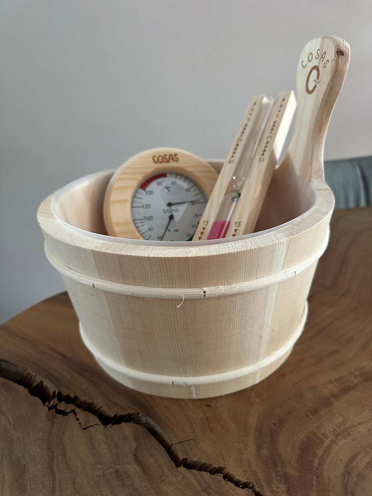 Cosas sauna set: emmer, thermometer en zandloper
