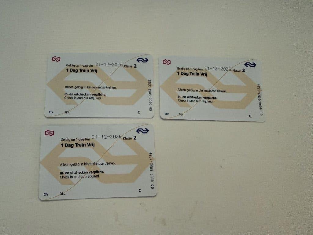 3 dagkaarten NS, Tickets en Kaartjes, Eén persoon, Trein, Nederland, Algemeen kaartje