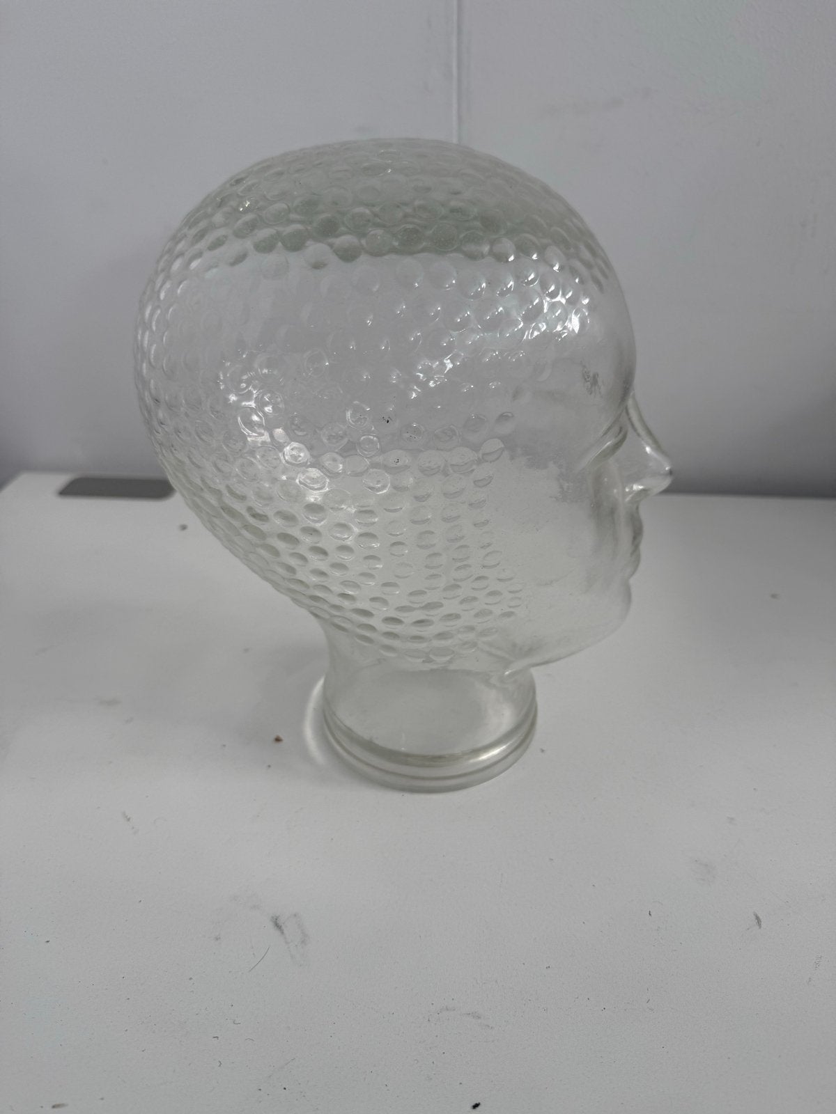 Glazen etalagehoofd voor hoeden/pruiken - Vintage stijl, Huis en Inrichting, Gebruikt, ., Ophalen of Verzenden, .