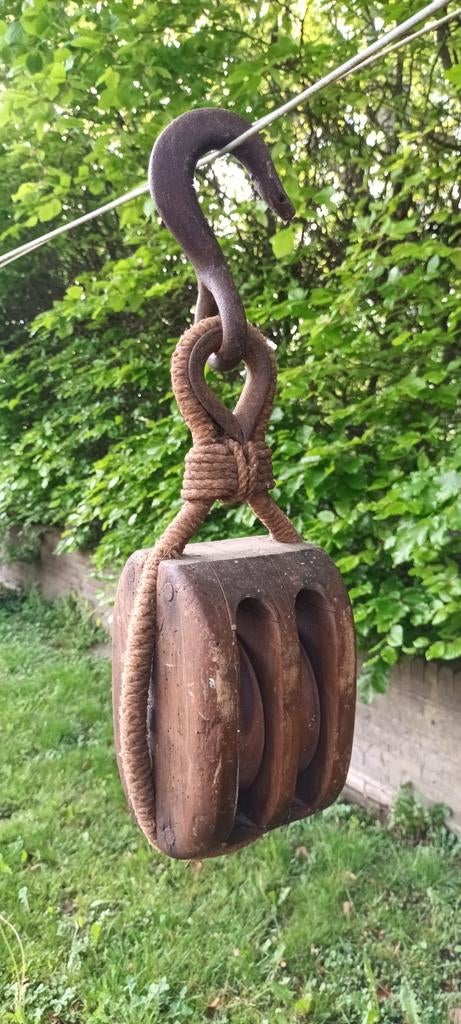 Dubbele houten katrol/ scheepsblok. Decoratief., Ophalen of Verzenden