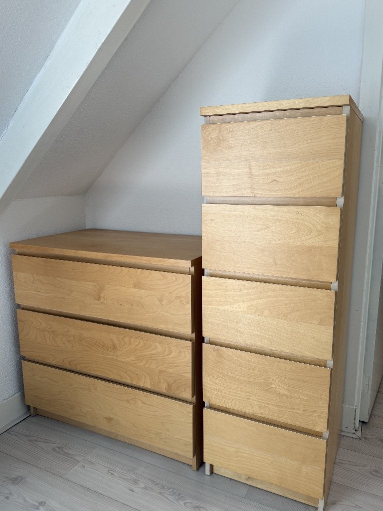 Set van 2 IKEA MALM ladekasten bruin, Ophalen, 100 tot 150 cm, 50 tot 100 cm, Zo goed als nieuw
