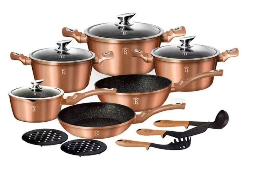 15 delig Berlinger Haus Metallic Line Rose Gold pannenset, Ophalen of Verzenden, Nieuw, Rvs, Pannenset