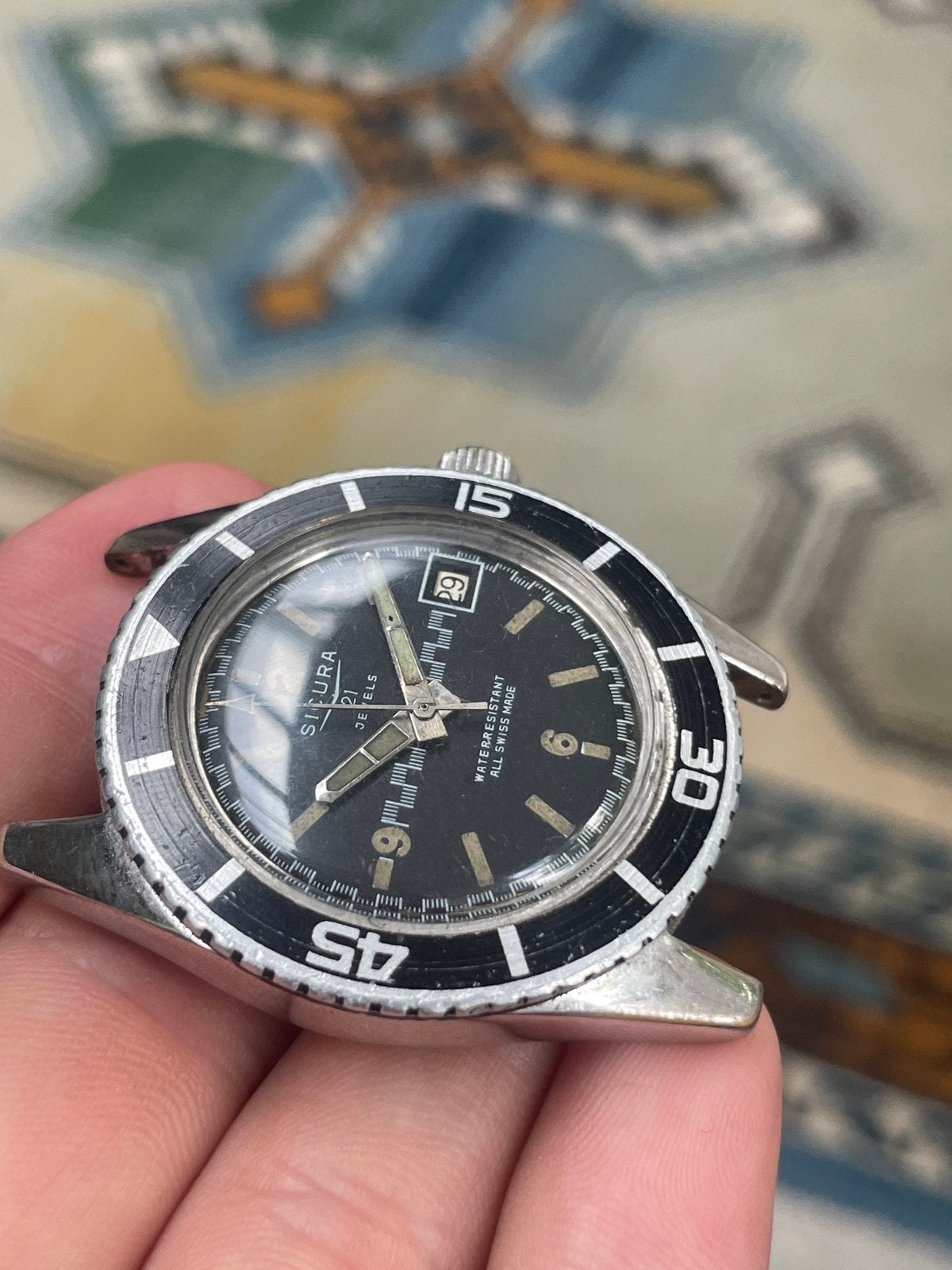 Vintage Sicura (breitling) duik horloge, Sieraden, Tassen en Uiterlijk, Horloges | Heren, Ophalen of Verzenden, Zo goed als nieuw