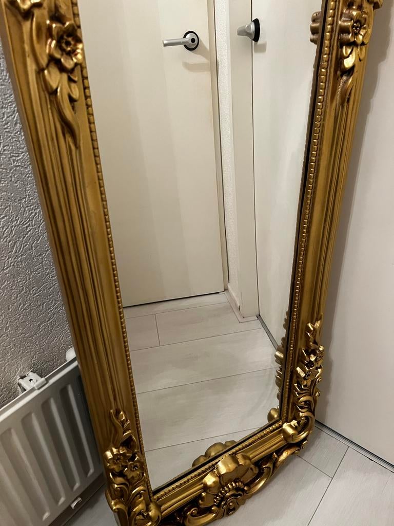 Gouden Barok Spiegel - Antieke Stijl Passpiegel, Ophalen of Verzenden, Zo goed als nieuw, 150 tot 200 cm, Rechthoekig