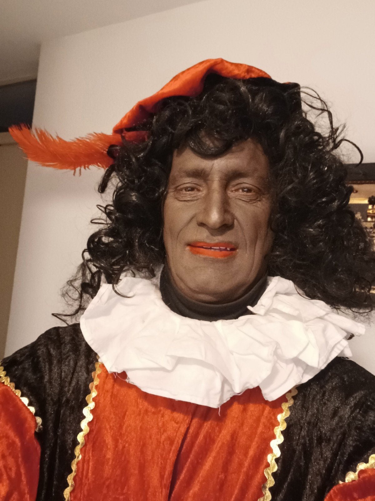 Zwarte Pietenpak met schmink (excl. schoenen), Hobby en Vrije tijd, Ophalen of Verzenden, Gebruikt, Kostuum, Kerst of Sinterklaas