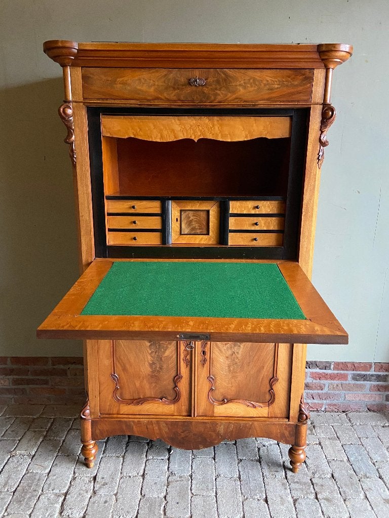 Prachtige antieke mahonie biedermeier klepsecretaire, bureau, Verzenden