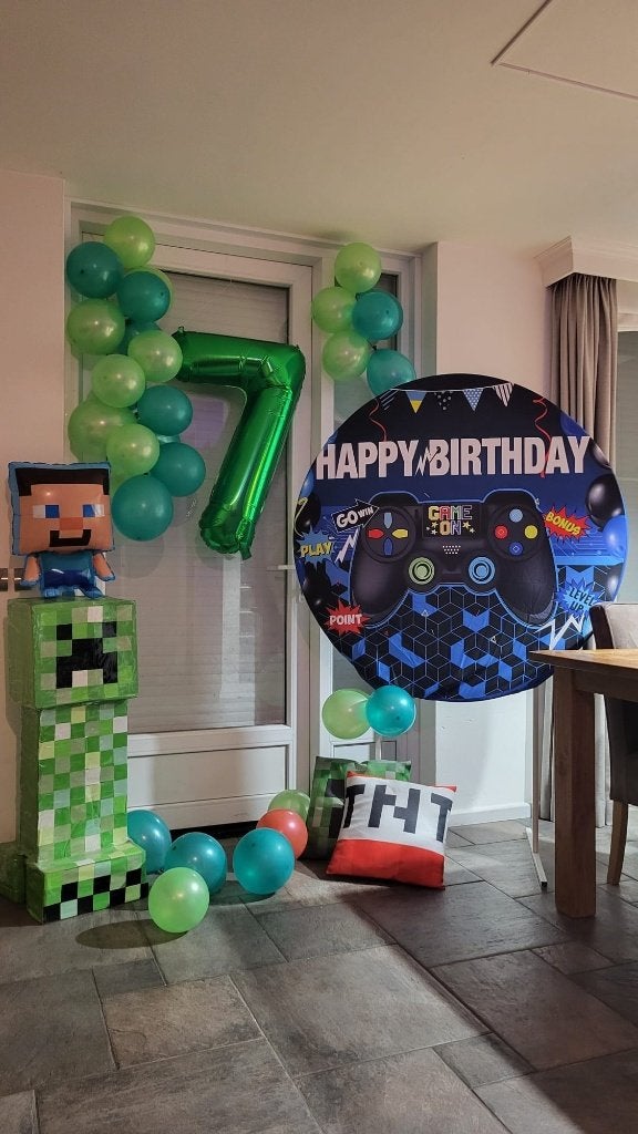 Kinderfeestje Cirkel GAME ON Minecraft verjaardag huur huren, Ophalen, Zo goed als nieuw, Verjaardag