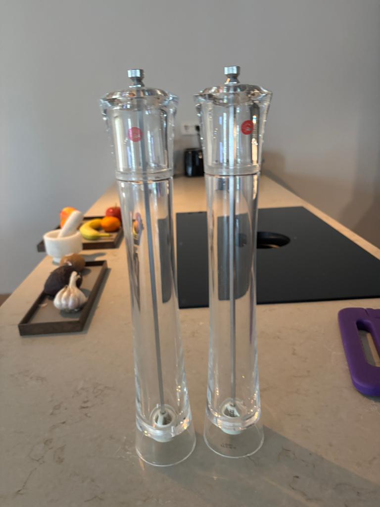 Zout Peper XL luxe Italiaanse transparante acryl heldere set, Huis en Inrichting, Ophalen, Nieuw