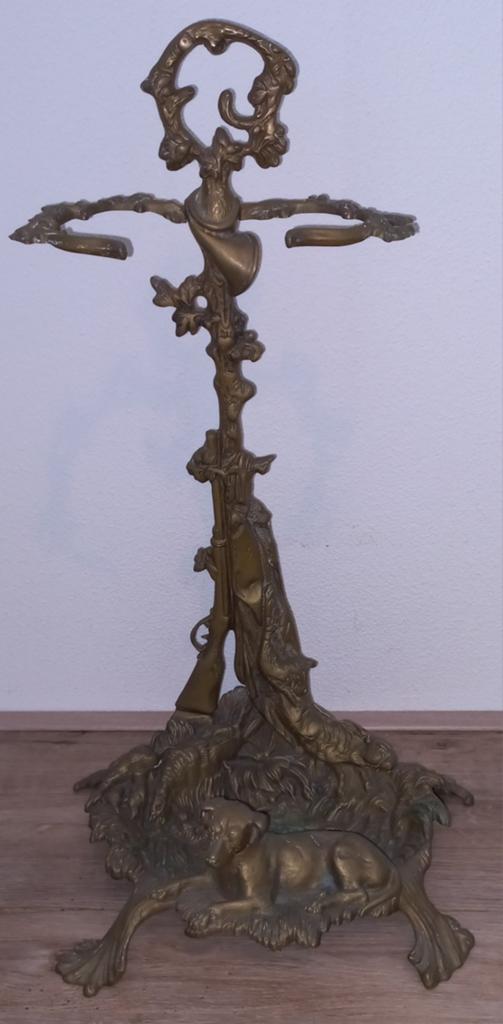 Paraplu standaard van koper, 2 paraplu's en 2 wandelstokken, Ophalen of Verzenden