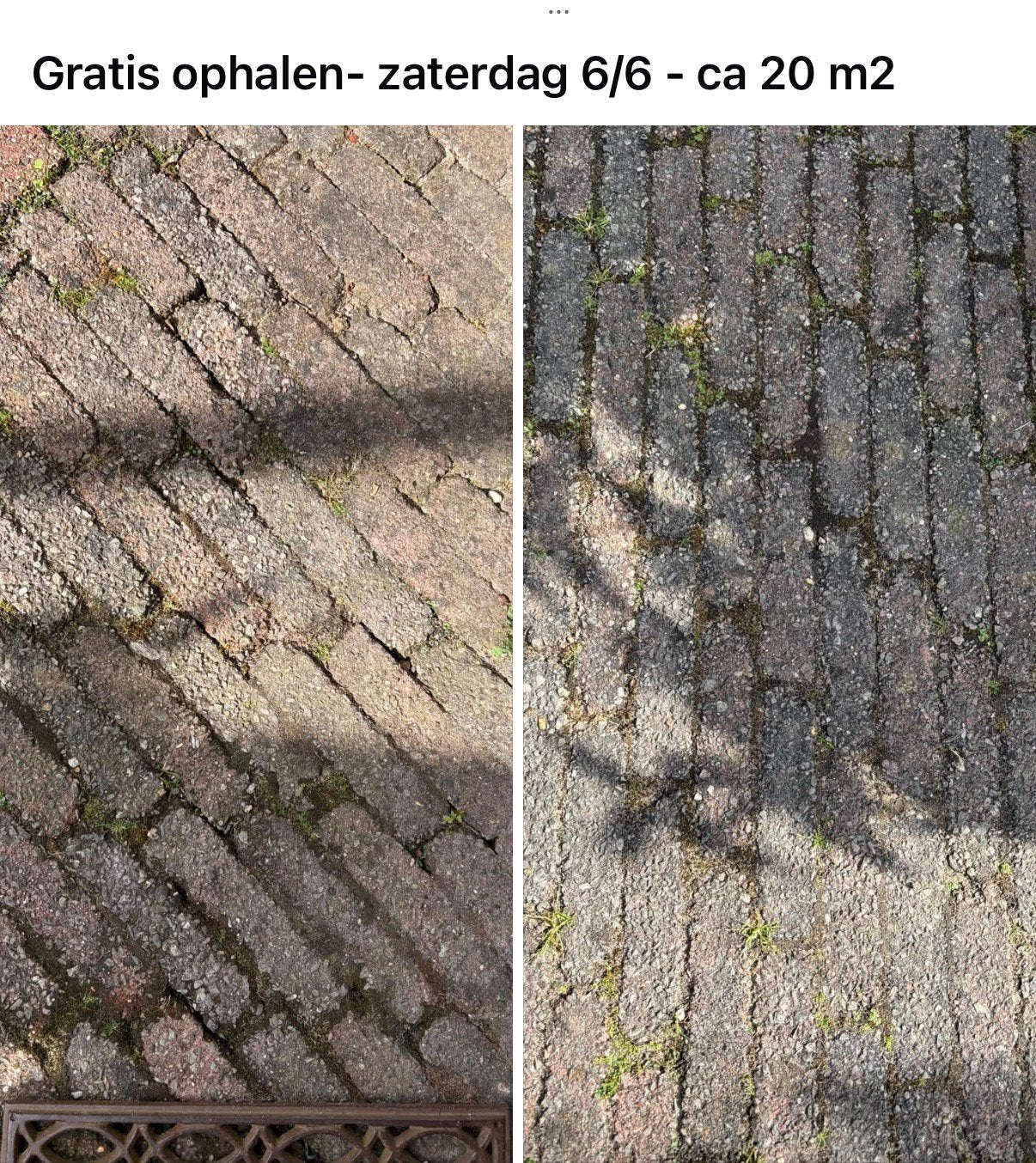 Gratis ophalen vandaag ca 20 m2, Ophalen, Gebruikt, Beton, Klinkers