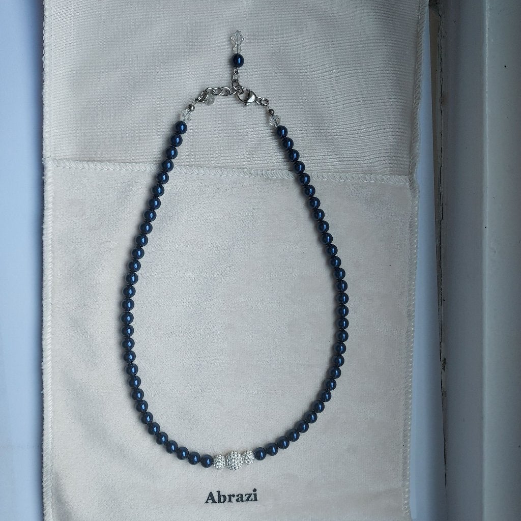 Abrazi halsketting ketting van Swarovski-parels., Met kristal, Overige materialen, Blauw, Nieuw