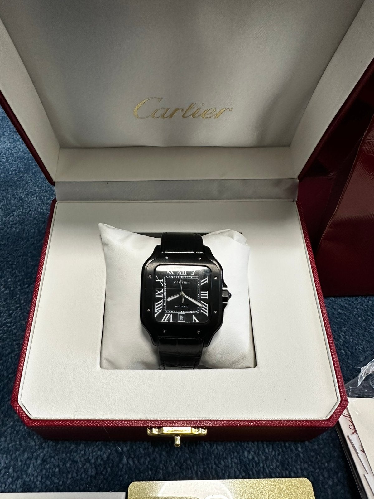 Cartier santos horloge, Overige merken, Leer, Staal, Polshorloge