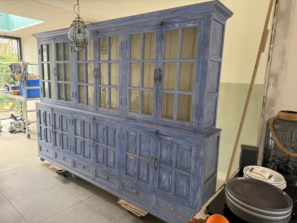 Hard houten Vitrine kast, Huis en Inrichting, Kasten | Vitrinekasten, Gebruikt, Met deur(en), 200 cm of meer, Koloniaal
