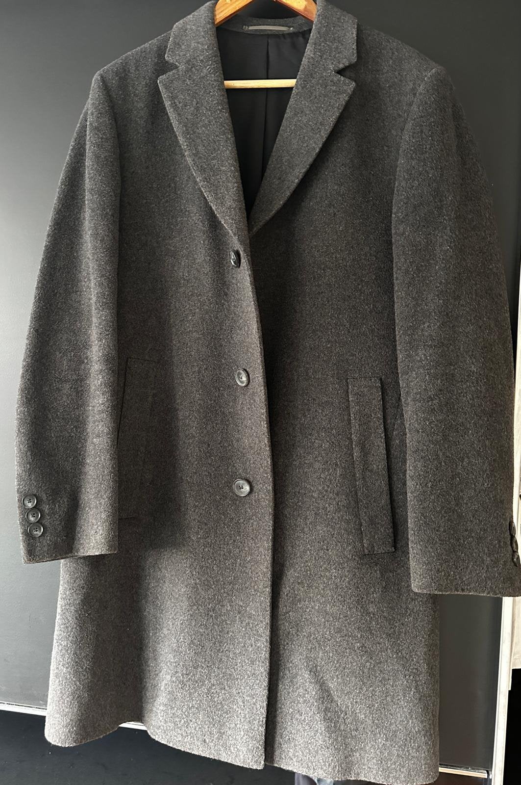 Hugo Boss donkergrijze wollen mantel, Ophalen, Nieuw, Grijs