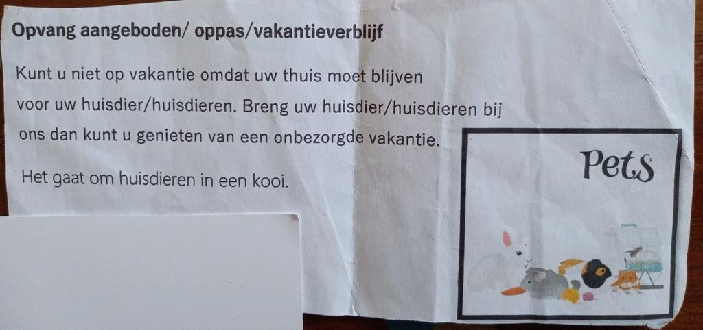 Dierenoppas/ vakantie verblijf voor dieren 😉, Ophalen, Nieuw, Overige materialen, Overige typen