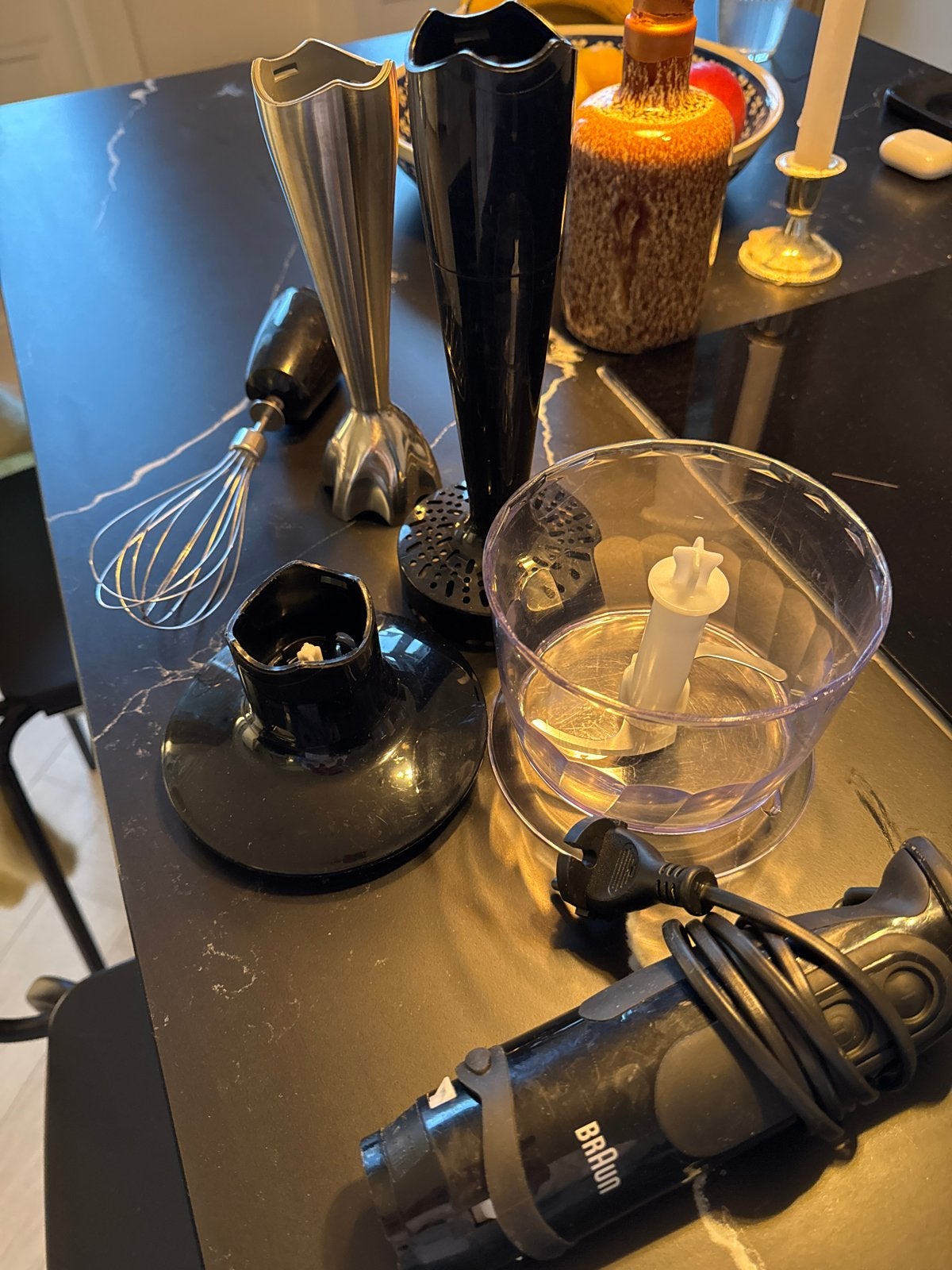 Braun staafmixer set met diverse accessoires, Ophalen, Gebruikt, 2 snelheden, Vaatwasserbestendig