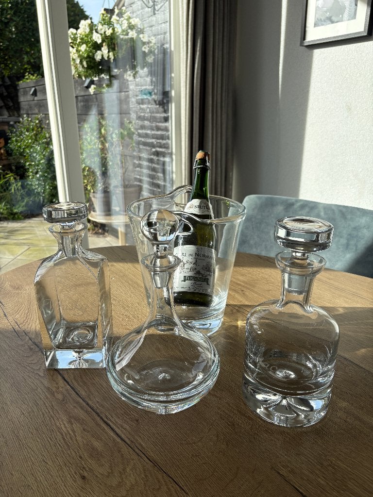 Glazen karafset voor wijn, whisky en cognac + flessenkoeler, Ophalen