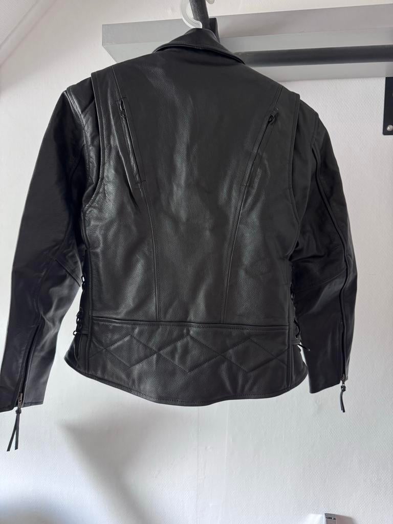 Stoere Zwarte Leren Motorjas 2 stuks, maat S+M Unisex., Ophalen of Verzenden, Nieuw zonder kaartje, Jas | leer