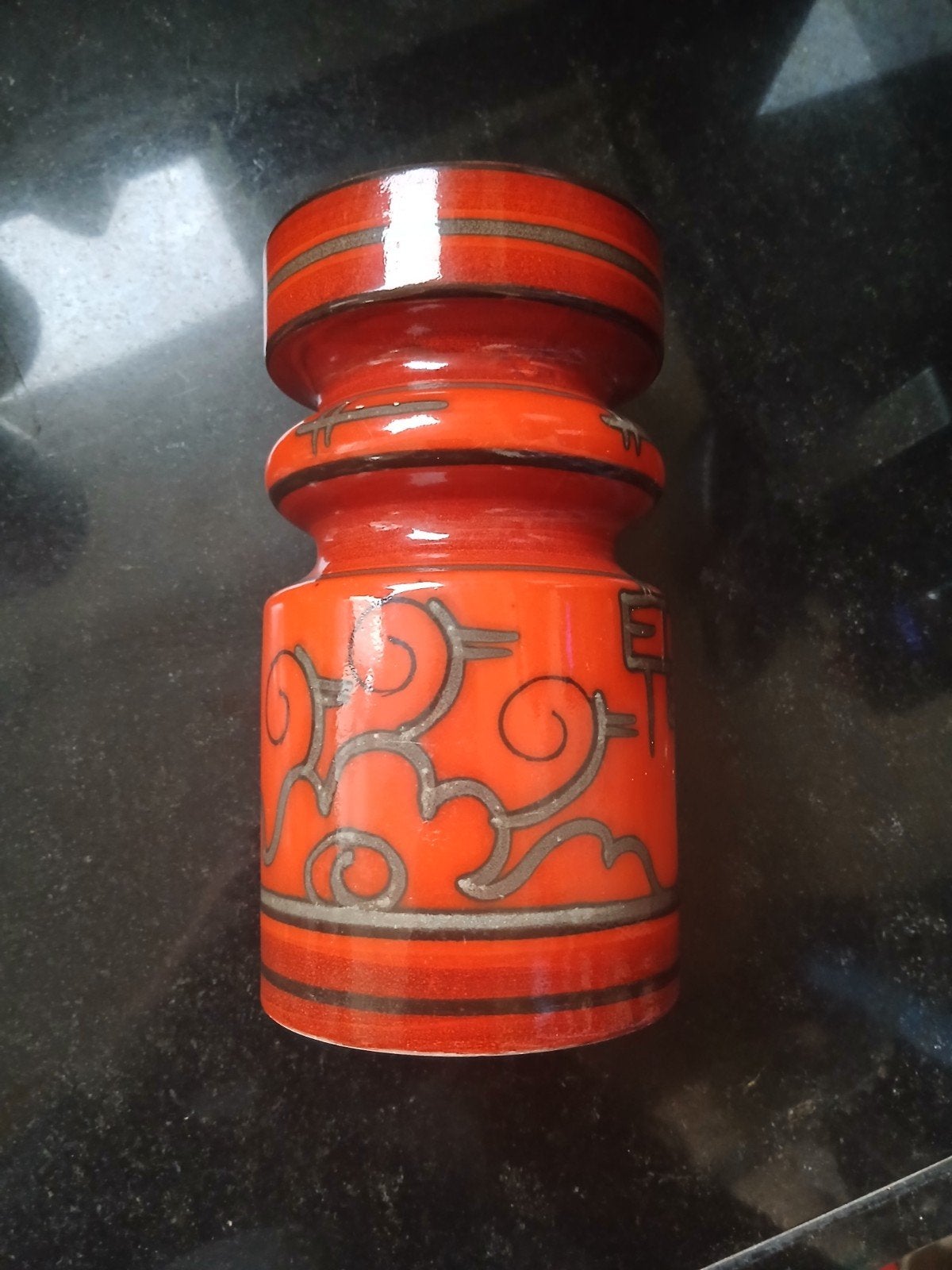 Vintage Flora Gouda Holland vaas, oranje met decor, Ophalen of Verzenden
