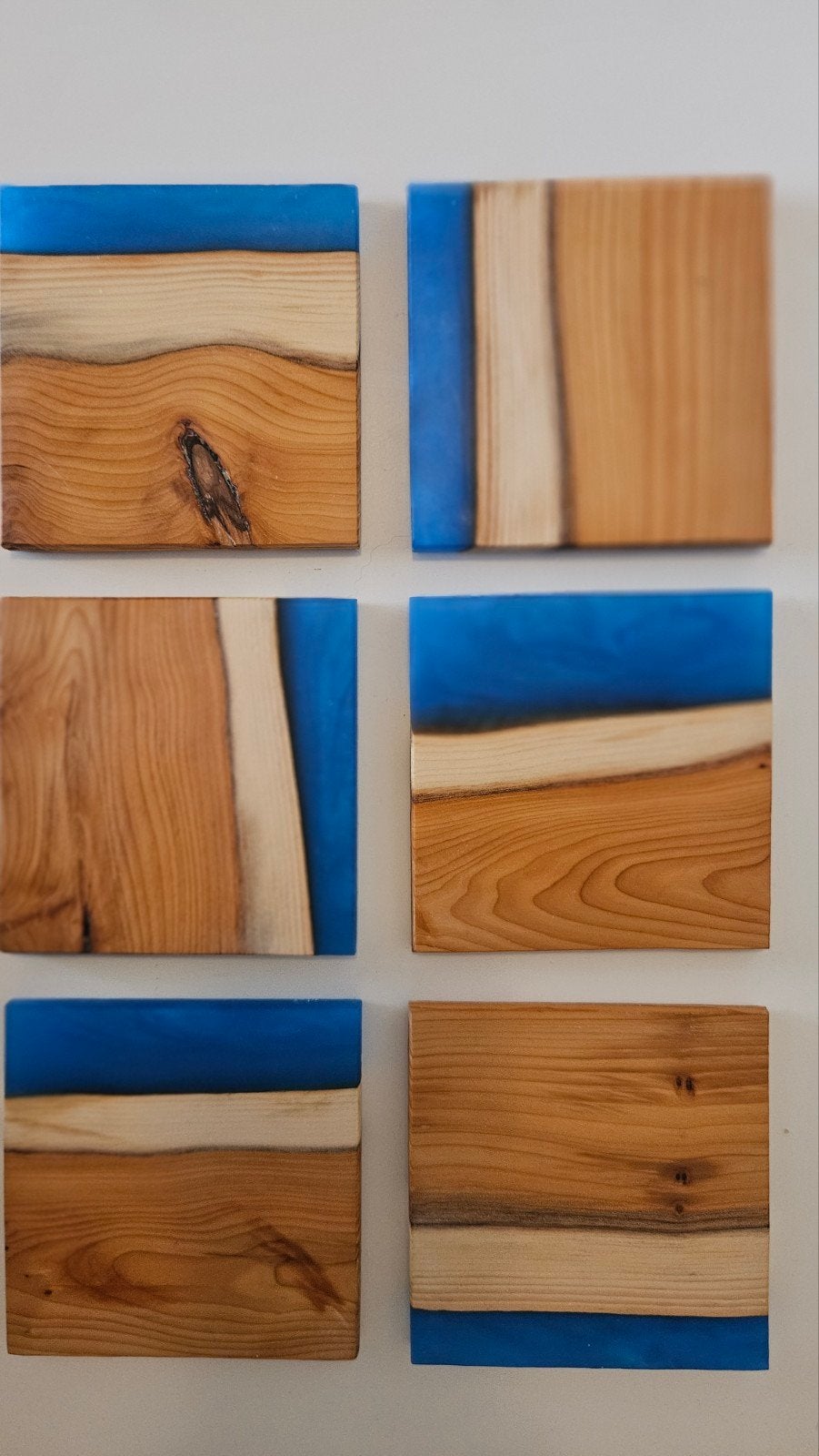 Set van 6 handgemaakte houten en epoxy onderzetters, Hout, Glasonderzetter, Ophalen of Verzenden, Blauw