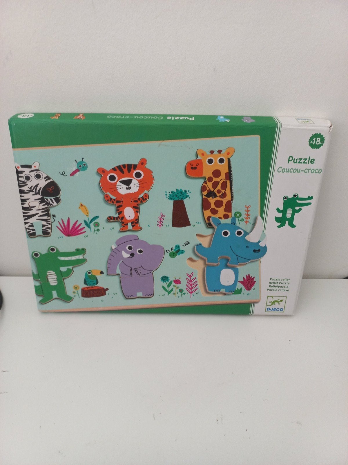 Djeco Houten Puzzle Coucou-Croco - inlegpuzzel- 18 maanden+, Gebruikt, Ophalen of Verzenden, Van hout, Minder dan 10 stukjes