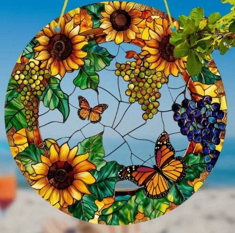 Raamhanger Vlinders in Bloemenkrans, Tuin en Terras, Tuinwanddecoratie, Ophalen of Verzenden, Nieuw
