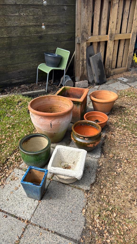 9 vintage terra cotta bloempotten (zie ook overige, Tuin en Terras, Bloempotten, Gebruikt, Rond, Binnen, Minder dan 40 cm