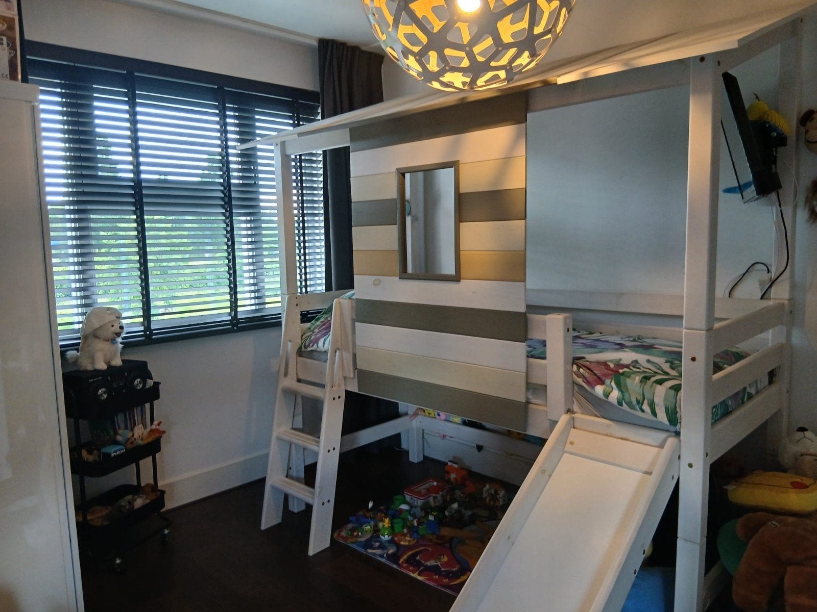 Hoogslaper met glijbaan en speelhuisje, Ophalen, Eenpersoons, 90 cm, Hoogslaper