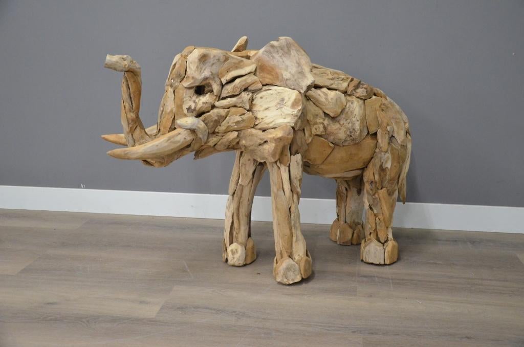 Handgemaakte Olifant van Teakhout (88 cm), Verzenden, Nieuw, Hout