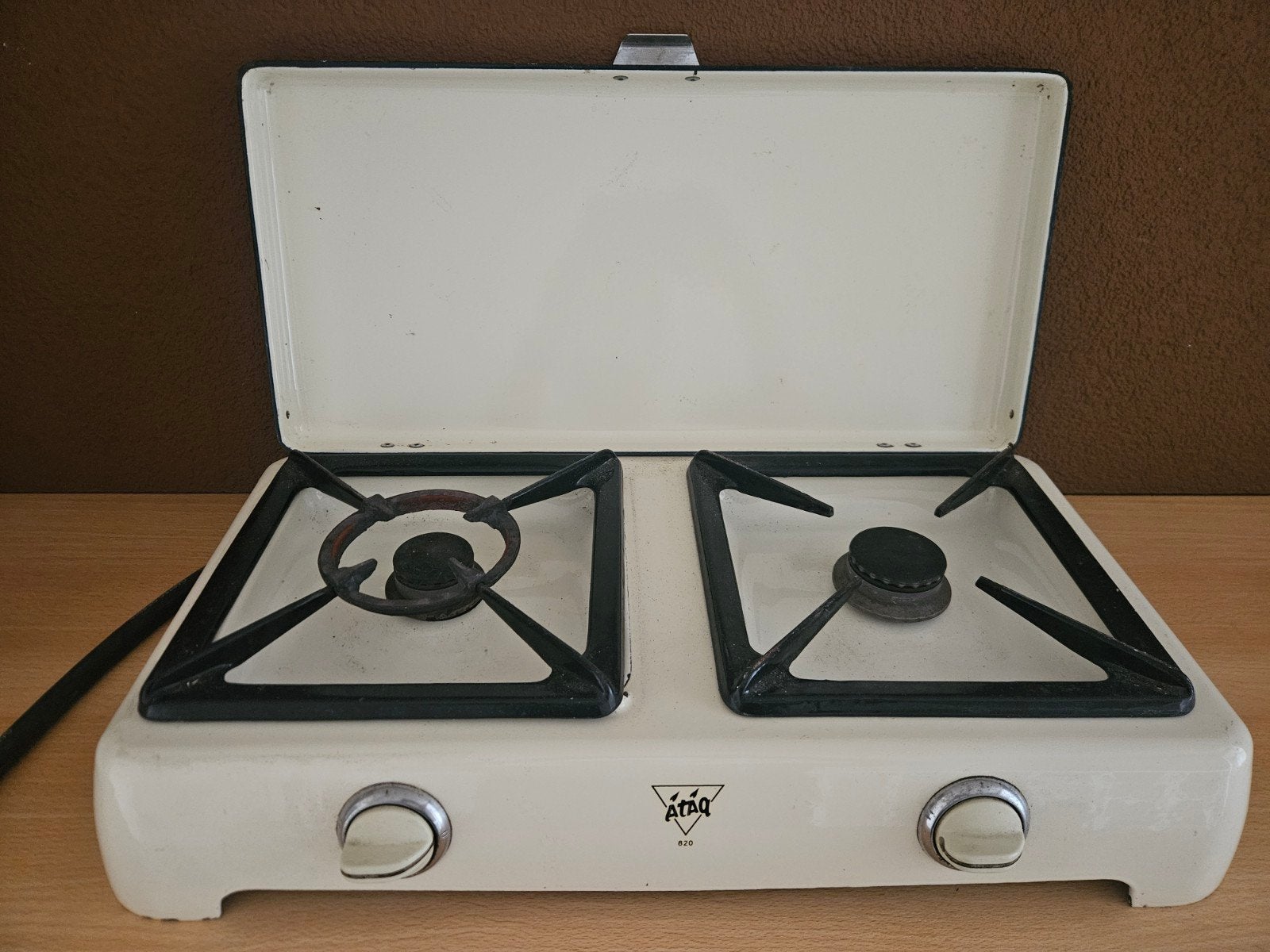 Emaille Atag 820 gasfornuis - Vintage 2-pits kooktoestel, Gebruikt, Minder dan 85 cm, Verzenden, 3 kookzones of minder