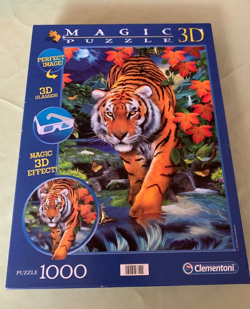 Clementoni puzzel: 3D tijger, 1000 stukjes, compleet, Ophalen of Verzenden, 500 t/m 1500 stukjes, Zo goed als nieuw, Legpuzzel