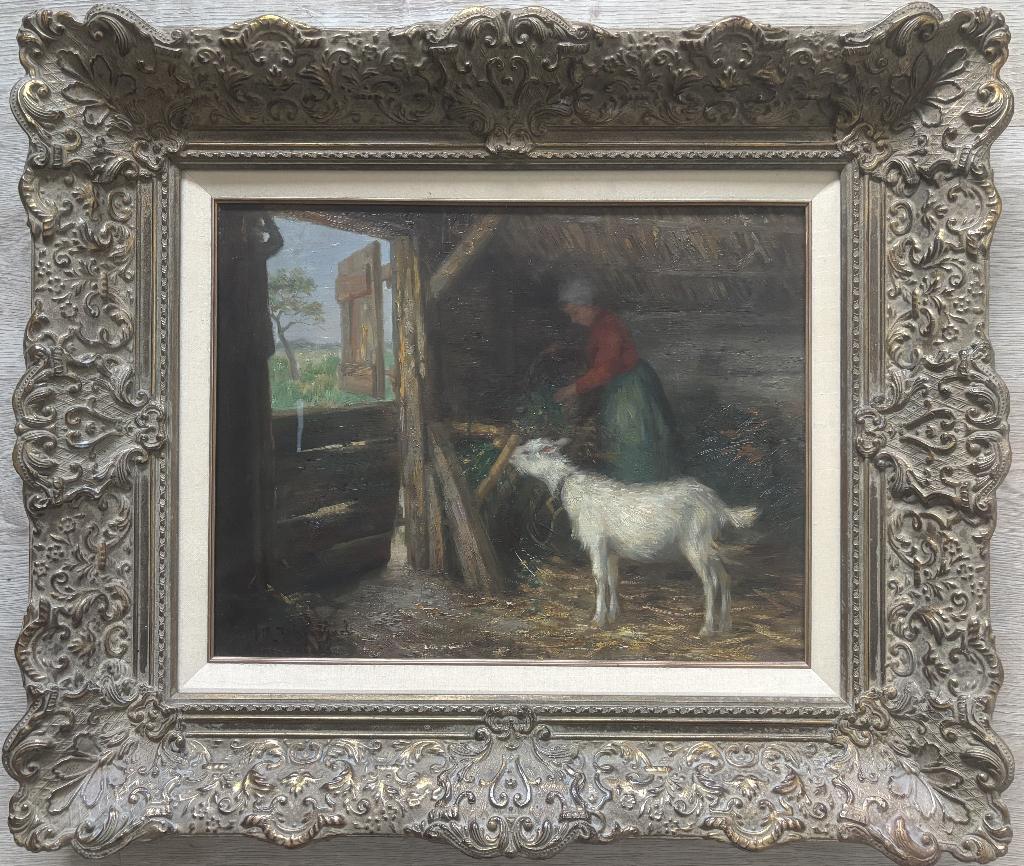 H.A. Dievenbach (1872-1946) - Stalletje met geit, Ophalen of Verzenden