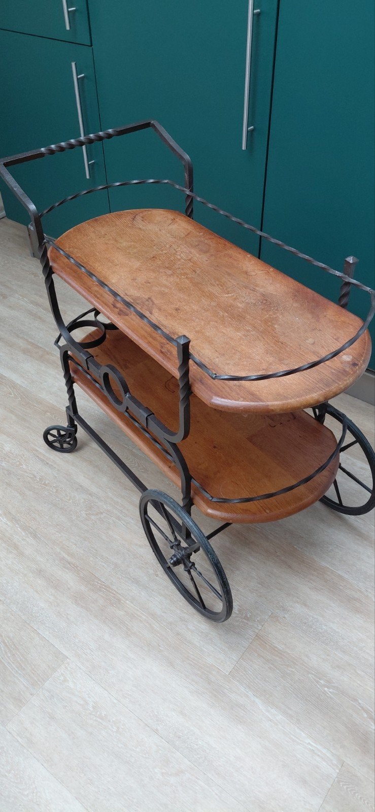Vintage Drank- Kaas- Plantenkar / Butlerwagen, Ophalen, Gebruikt, Bruin, Vintage
