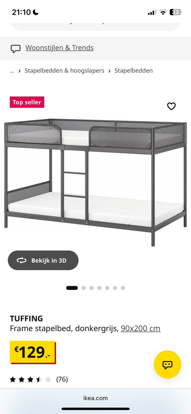 Stapelbed ikea, Gebruikt, 90 cm, Tweepersoons, Ophalen of Verzenden