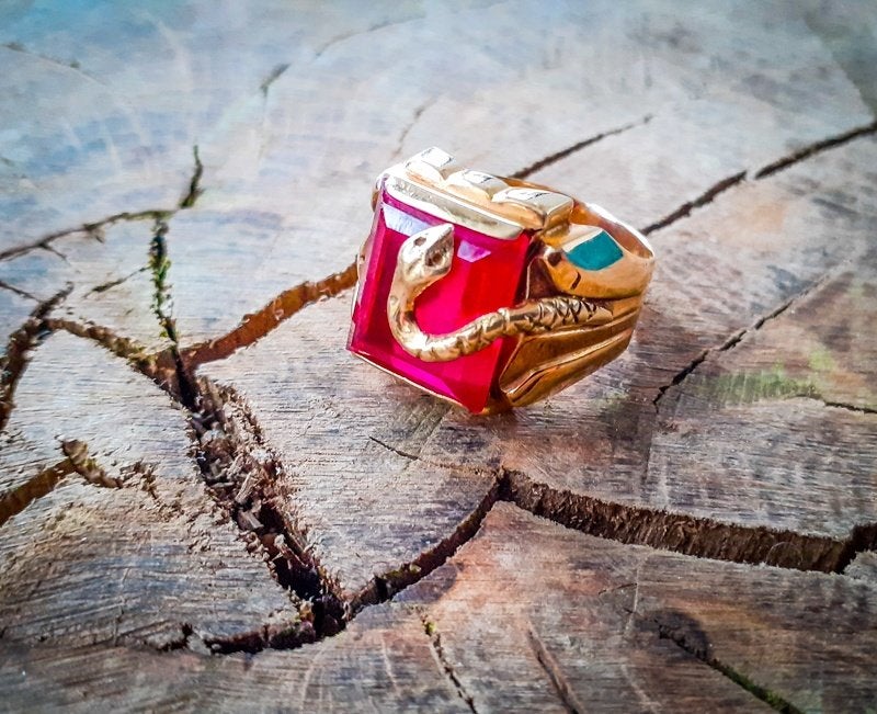 14 karaat gouden heren ring zegelring Slang, Ophalen, 20 of groter, Heer, Zo goed als nieuw