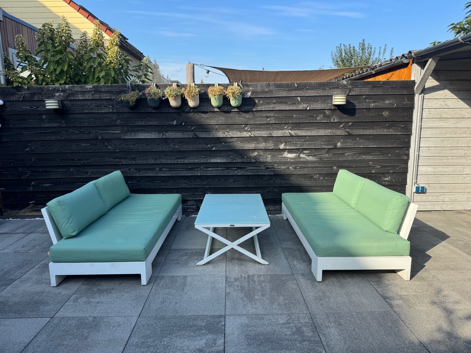 Buitenhof/Life Outdoor Loungeset met All Weather Kussens, Tuin en Terras, Ophalen, 4 zitplaatsen, Gebruikt, Aluminium