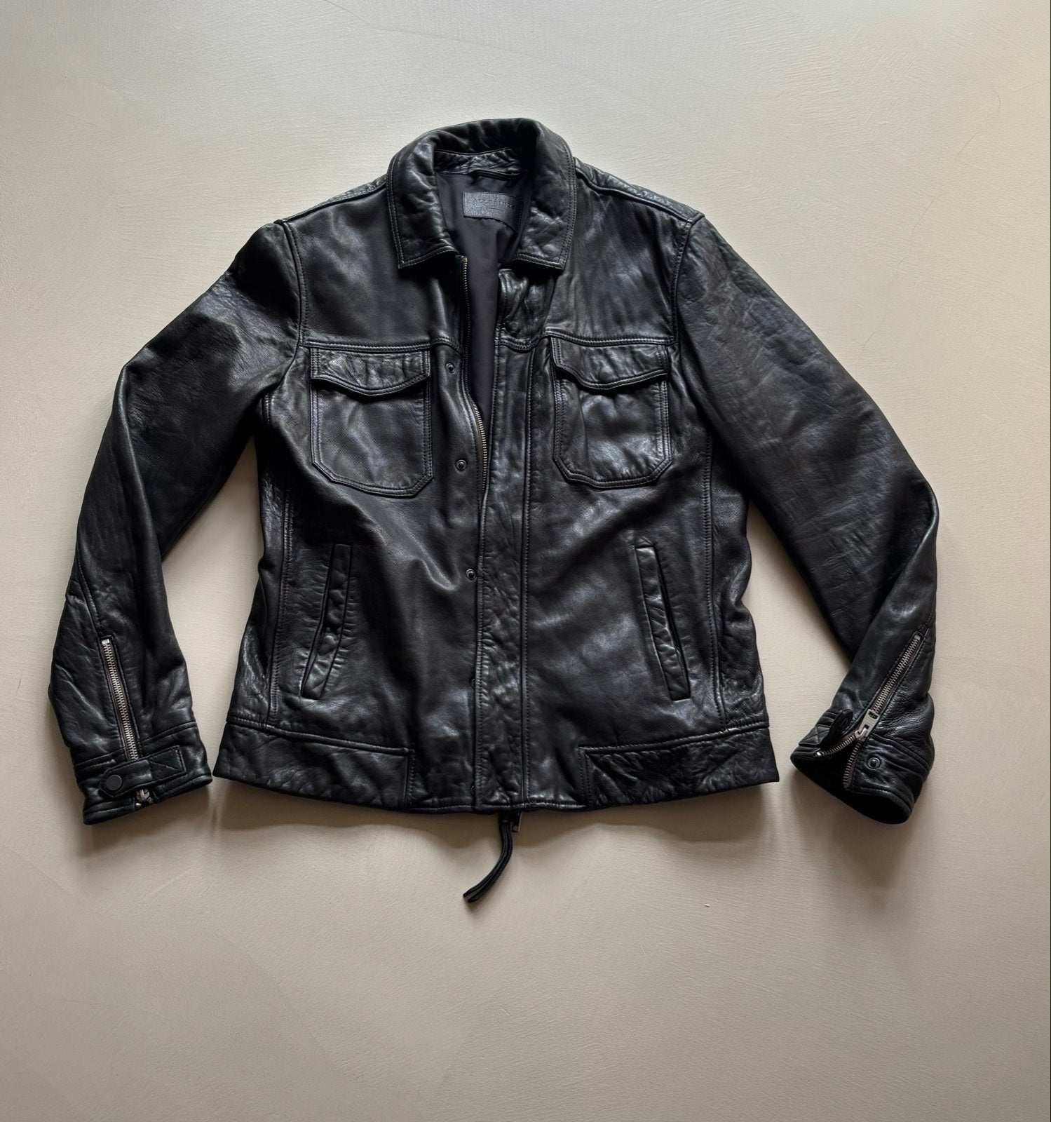 AllSaints Motor Jack van zacht lamsleer, Ophalen of Verzenden, Gedragen, Maat 48/50 (M), Zwart
