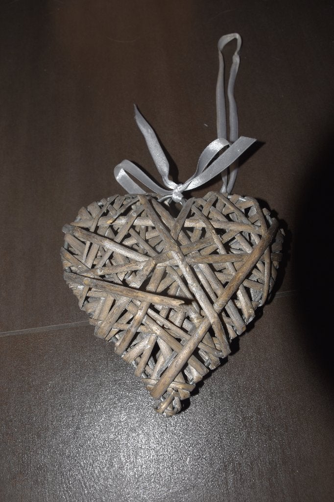 Bruin rieten hartje, 15 cm, Wandhanger, Hout, Ophalen of Verzenden