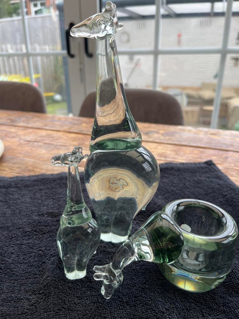 3 glazen beeldjes giraf, Ophalen of Verzenden