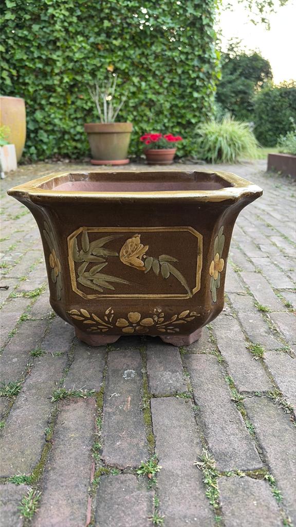 Vintage Chinese plantenbak geglazuurd terracotta, Tuin en Terras, Bloembakken en Plantenbakken, Overige materialen, Minder dan 30 cm