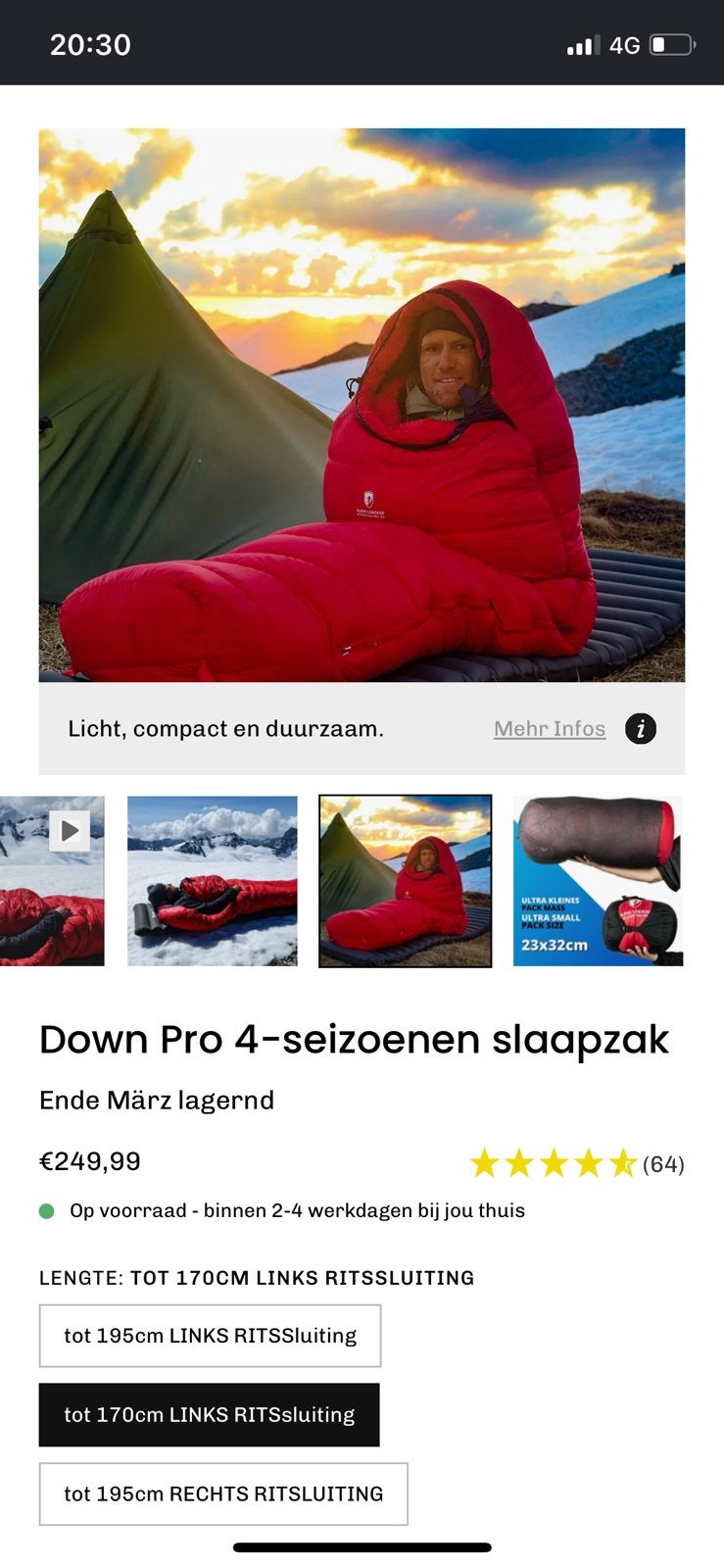 “Deze slaapzak heeft de top van de Kilimanjaro gehaald…, Ophalen, Zo goed als nieuw