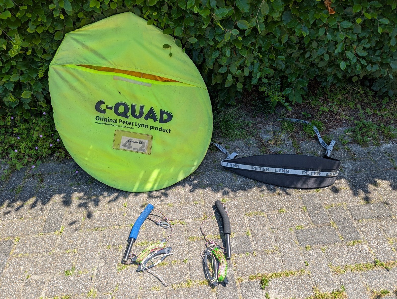 Peter Lynn C-Quad 4.2m² complete met rugband, Ophalen, Gebruikt, Geen board, Kite