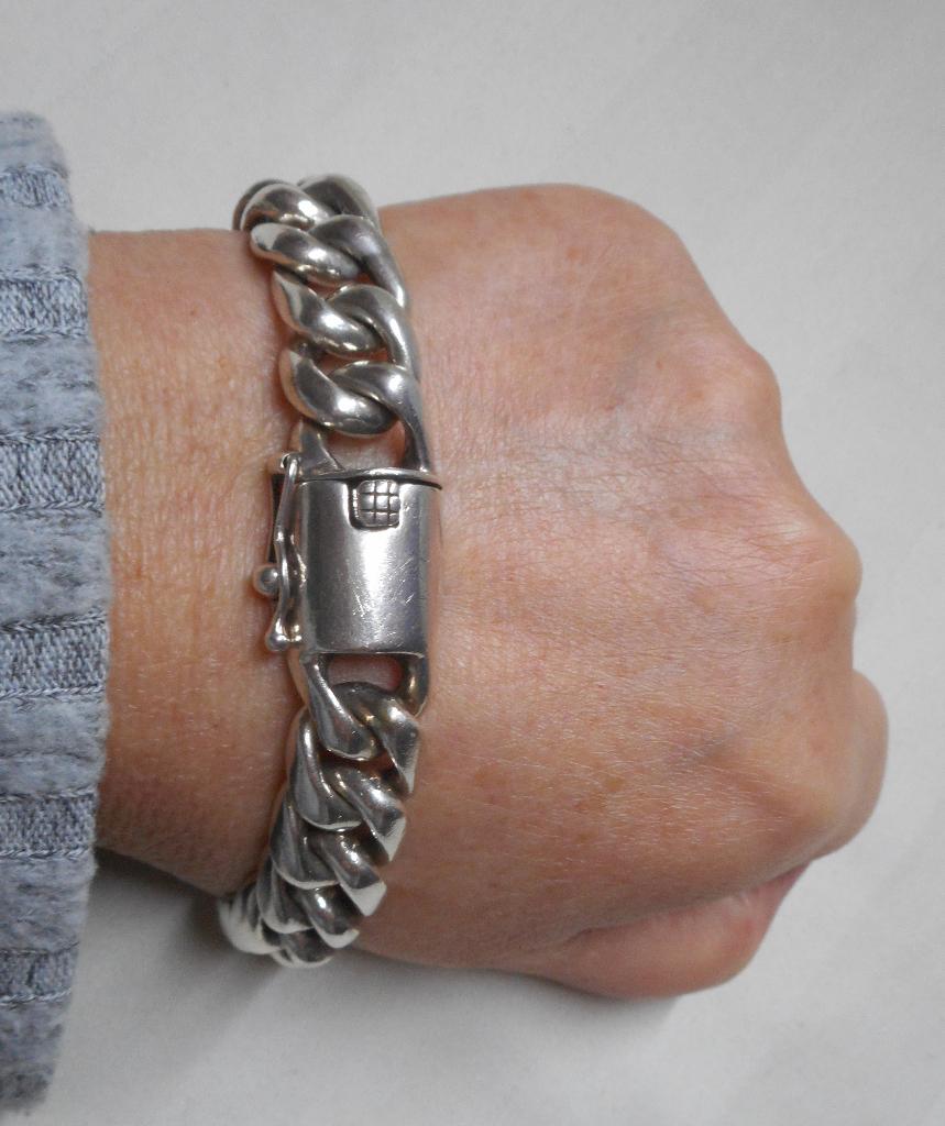 Zilveren massieve zware schakel armband nr.879, Verzenden, Zo goed als nieuw, Zilver, Zilver