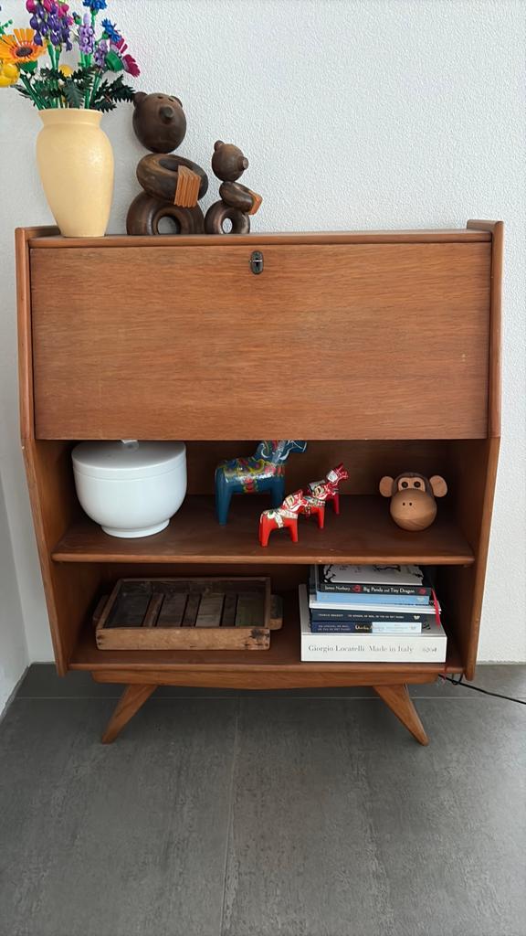 Vintage secretaire/bureaukastje van hout, Antiek en Kunst, Ophalen