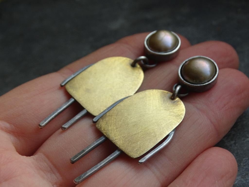 Zilveren oorbellen met gouden parels., Sieraden, Tassen en Uiterlijk, Oorbellen, Nieuw, Ophalen of Verzenden, Met edelsteen, Knopjes of Stekers