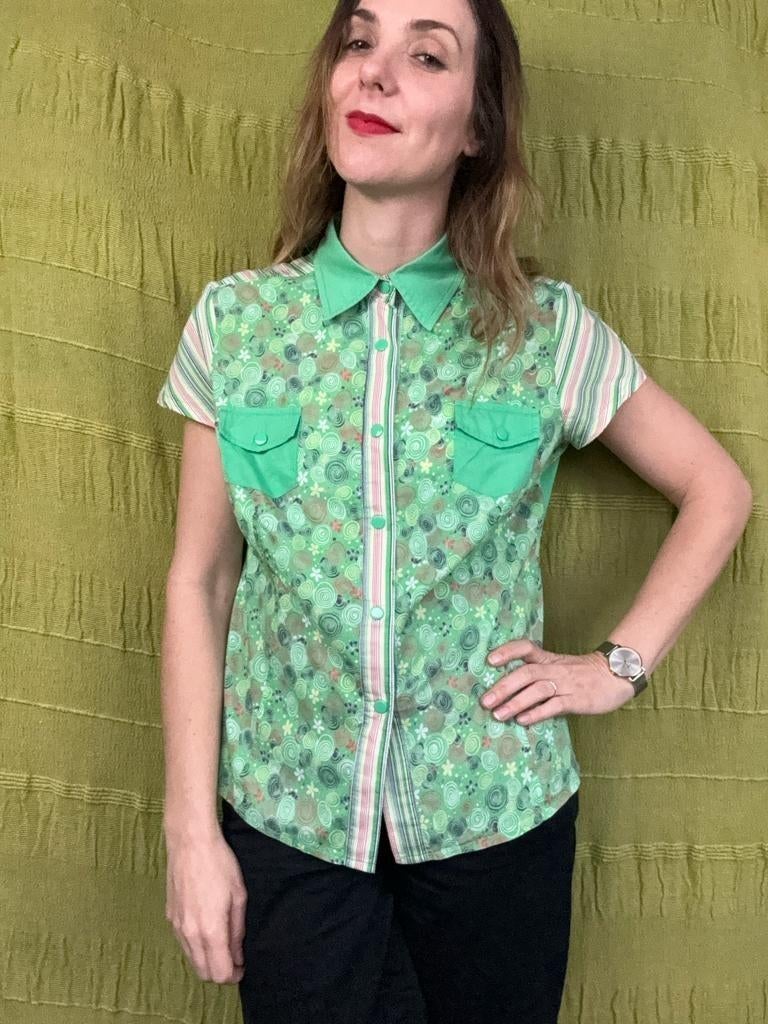 Vintage blouse, maat 38/40 - M/L - streepje - patroon- 90's, ,, Maat 42/44 (L), Ophalen of Verzenden, ,