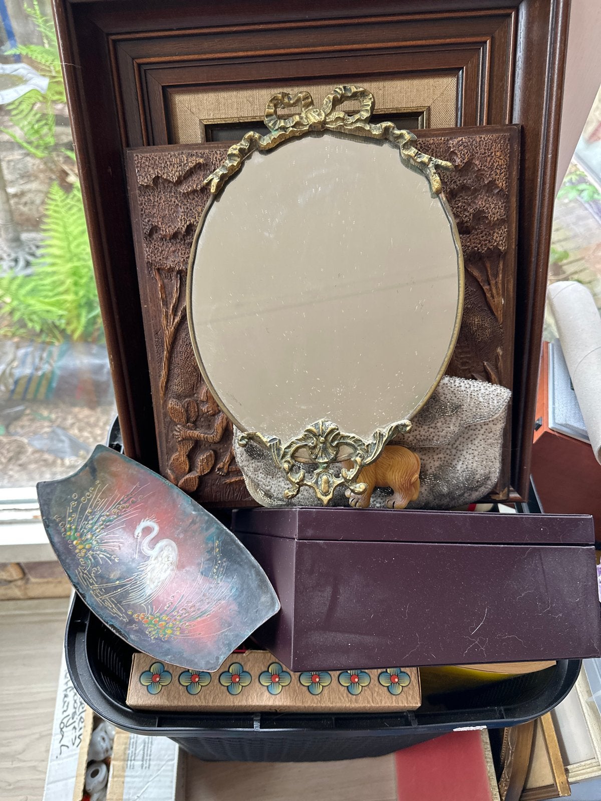 Vintage Ovaal Spiegel met Gouden Frame, Ophalen, Ovaal, Minder dan 50 cm, Minder dan 100 cm
