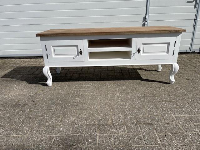 Nieuwe Queen Ann Tv-meubel 160cm Massief Teak bladwhite-wash, 1 of 2 laden, Landelijke Nieuwe Queen Ann Tv-meubel 160cm Massief Teak actie